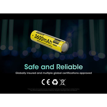 Nitecore NL1836R 18650 3600mAh 3.6V Protected Lithium Ion (Li-ion) Button Top Battery with Built In USB-C Charging Port
