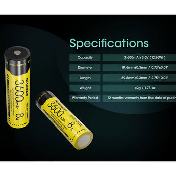 Nitecore NL1836HP 18650 3600mAh 3.6V Protected High Drain 8A Lithium Ion (Li-ion) Button Top Battery
