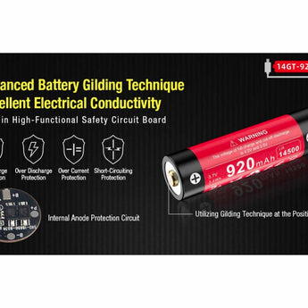 Klarus 14GT-92UR 14500 920mAh 3.7V Protected Lithium Ion (Li-Ion) High-Drain 3A Button Top Battery with USB-C Charging Port