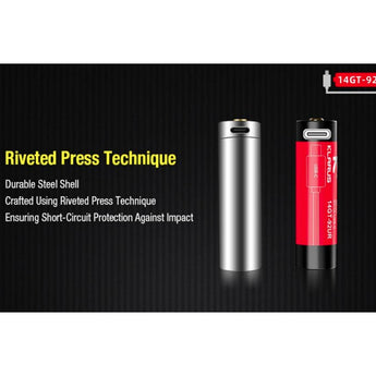 Klarus 14GT-92UR 14500 920mAh 3.7V Protected Lithium Ion (Li-Ion) High-Drain 3A Button Top Battery with USB-C Charging Port