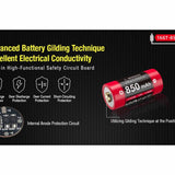 Klarus 16GT-85UR 16340 850mAh 3.7V High Discharge Protected Lithium Ion (Li-Ion) Button Top Battery with USB-C Charging Port