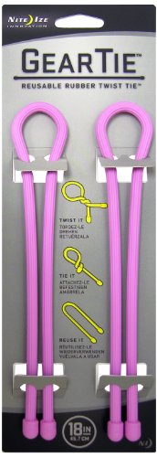 Nite Ize Gear Tie Reusable Rubber Twist Tie - 18-Inch - 2 Pack - Neon Pink (GT18-2PK-35)