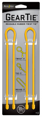 Nite Ize Gear Tie Reusable Rubber Twist Tie - 18-Inch - 2 Pack - Neon Yellow (GT18-2PK-33)