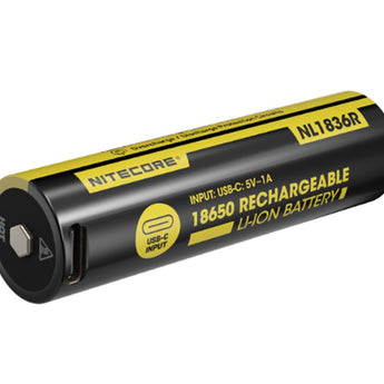 Nitecore NL1836R 18650 3600mAh 3.6V Protected Lithium Ion (Li-ion) Button Top Battery with Built In USB-C Charging Port