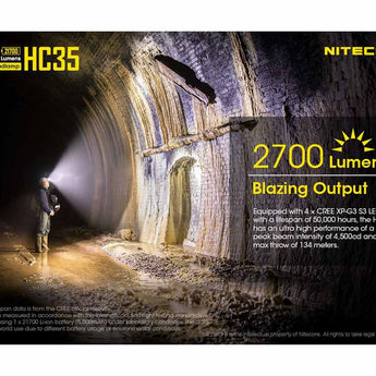 Nitecore HC35 Rechargeable LED Headlamp - 4 x CREE XP-G3 S3 - 2700 Lumens - Includes 1 x 21700