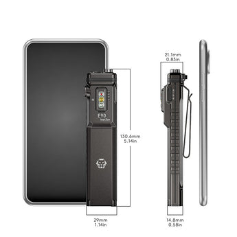 RovyVon Angel Eyes E90 USB-C Rechargeable EDC LED Flashlight - 3500 Lumens - 650nm Red Side Light - 365nm UV Side Light - Uses Built-in 3000mAh Li-ion Battery Pack - Gunmetal