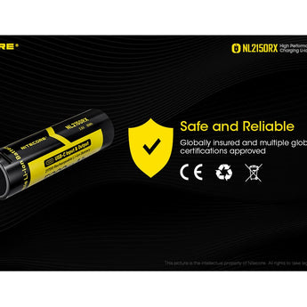 Nitecore NL2150RX 21700 5000mAh 3.6V Protected Lithium Ion (Li-ion) Button Top Battery with Built In USB-C Charging Port