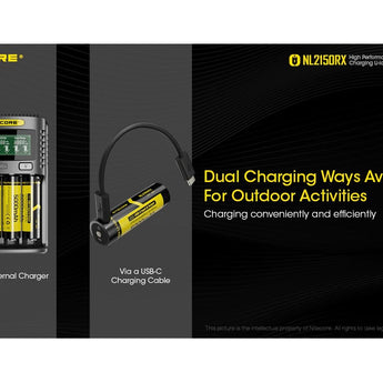 Nitecore NL2150RX 21700 5000mAh 3.6V Protected Lithium Ion (Li-ion) Button Top Battery with Built In USB-C Charging Port