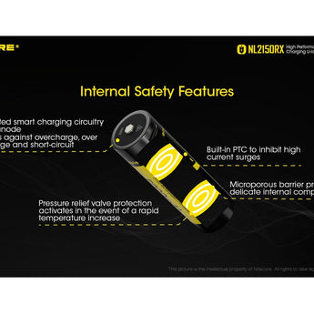 Nitecore NL2150RX 21700 5000mAh 3.6V Protected Lithium Ion (Li-ion) Button Top Battery with Built In USB-C Charging Port