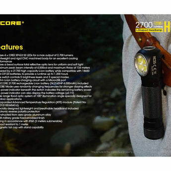 Nitecore HC35 Rechargeable LED Headlamp - 4 x CREE XP-G3 S3 - 2700 Lumens - Includes 1 x 21700