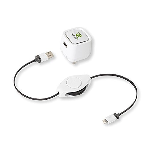 ReTrak Retractable 2.4 Amp Lightning Wall Charger for iPod/iPhone - White