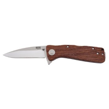 SOG Twitch XL Folding Knife - 3.25-inch Straight Edge, Drop Point - Satin Finish - Wood Handle - Boxed (TWI24-BX)