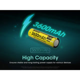 Nitecore NL1836R 18650 3600mAh 3.6V Protected Lithium Ion (Li-ion) Button Top Battery with Built In USB-C Charging Port