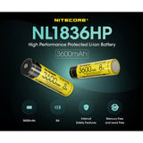 Nitecore NL1836HP 18650 3600mAh 3.6V Protected High Drain 8A Lithium Ion (Li-ion) Button Top Battery