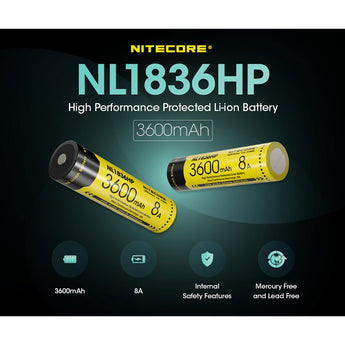 Nitecore NL1836HP 18650 3600mAh 3.6V Protected High Drain 8A Lithium Ion (Li-ion) Button Top Battery