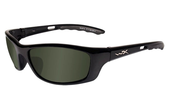 Wiley X P-17 Active Sunglasses Rx Ready with High Velocity Protection - Gloss Black Frame with Polarized Smoke Green Lenses (P-17)