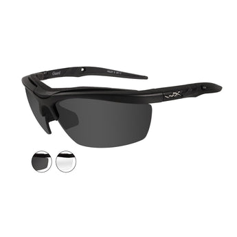 Wiley X Guard Changeable Sunglasses Rx Ready with High Velocity Protection - Matte Black Frame with Smoke Grey - Clear Lens Kit (4004)
