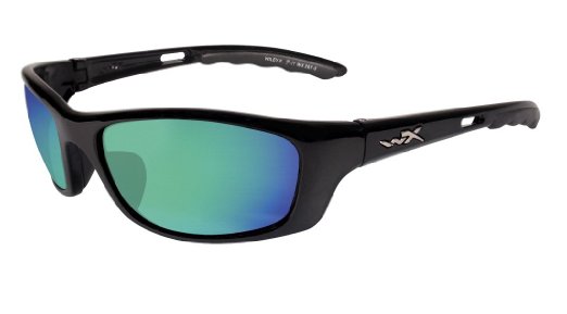 Wiley X P-17 Active Sunglasses Rx Ready with High Velocity Protection - Gloss Black Frame with Polarized Emerald Mirror (Amber Tint) Lenses (P-17GM)