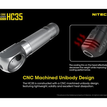 Nitecore HC35 Rechargeable LED Headlamp - 4 x CREE XP-G3 S3 - 2700 Lumens - Includes 1 x 21700