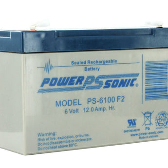 Power-Sonic AGM General Purpose PS-6100 12Ah 6V Rechargeable Sealed Lead Acid (SLA) Battery - F1 or F2 Terminal
