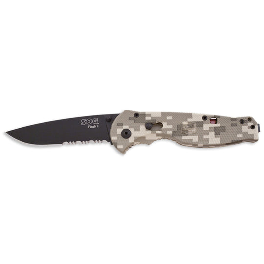 SOG Flash II Folding Knife - Partially Serrated, Black TiNi, Digi Camo Handle (DFSA-98)