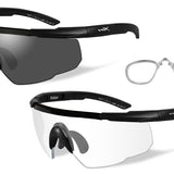 Wiley X Saber Advanced Changeable Sunglasses with High Velocity Protection - 2 Matte Black Frames Frame with Smoke Grey - Clear Lens Kit with Rx Insert (307RX)
