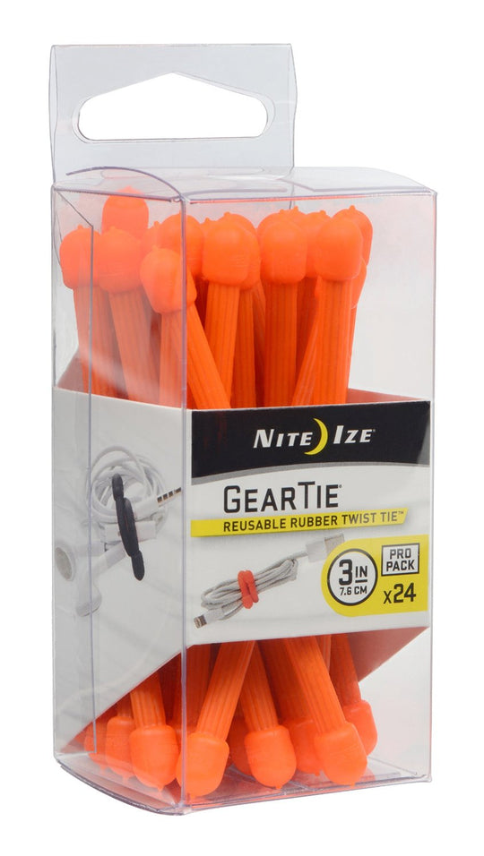 Nite Ize Gear Tie ProPack Reusable Rubber Twist Tie - 3-Inch - 24 Pack - Bright Orange (GTPP3-31-R8)