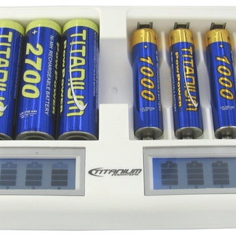 Titanium Innovations CH-8800 8-Bay Smart Fast Battery Charger with LCD Display - NiMH AA and AAAs - AC 100-240V + DC Adapters