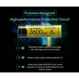 Nitecore NL1836HP 18650 3600mAh 3.6V Protected High Drain 8A Lithium Ion (Li-ion) Button Top Battery