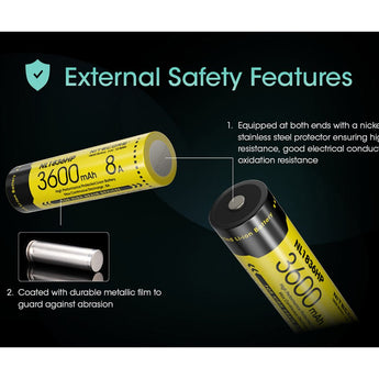 Nitecore NL1836HP 18650 3600mAh 3.6V Protected High Drain 8A Lithium Ion (Li-ion) Button Top Battery