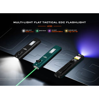 Acebeam UC25 All-in-One Flat Flashlight - Cool White, High-CRI, and UV Light - Green Laser - USB-C Rechargeable 3000mAh Li-Poly Battery - Black or Teal