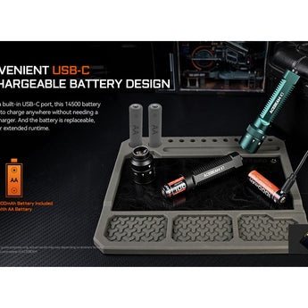 Acebeam K1 Compact LED Flashlight - 1000 Lumens - CREE XP-LR - Includes 1 x 14500 with Built-in USB-C Charging Port - Black or Teal