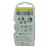 Packaging of Duracell hearing aid batteries with various symbols and text on a white background