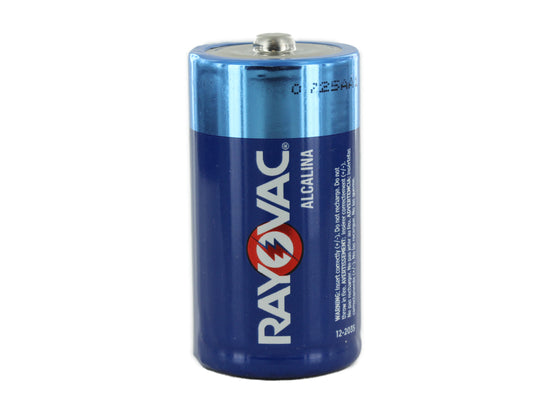 Blue Rayovac battery on a white background