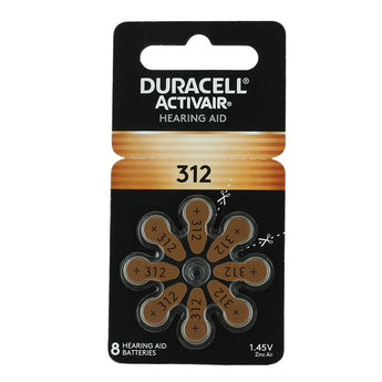 Duracell DA312-B8 (8PK) Size 312 170mAh 1.45V Zinc Air EasyTab Brown Hearing Aid Batteries (DA312B8) - 8 Piece Retail Card