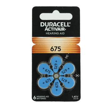 Pack of Duracell Activair hearing aid batteries with blue buttons on a white background