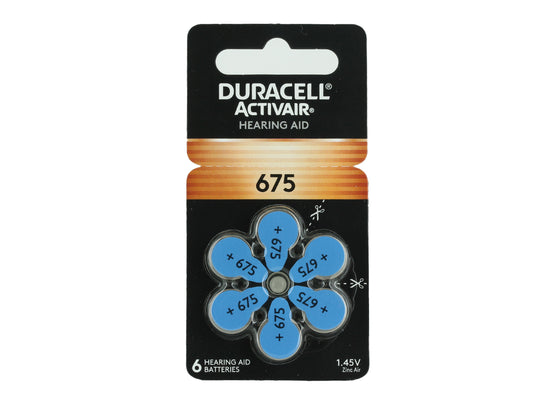 Pack of Duracell Activair hearing aid batteries with blue buttons on a white background