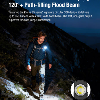 Klarus E5 Ultra Magnetic Flat-Light - Spot, Flood, and Red Light - USB-C Rechargeable 1400mAh Li-ion Battery - Multiple Colorways