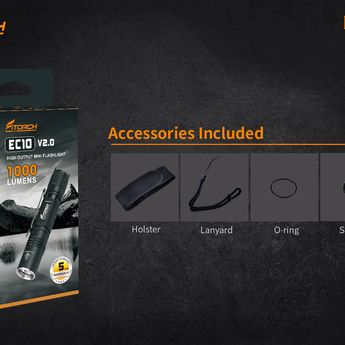 Fitorch EC10 V2.0 LED Flashlight - CREE XP-L - 1000 Lumens - Includes 1 x 14500 with Micro-USB Charging Port