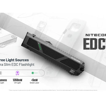 Nitecore EDC17 USB-C Rechargeable EDC Flashlight Informational Slide - Three Light Sources