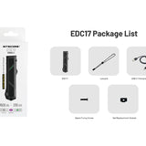 Nitecore EDC17 USB-C Rechargeable EDC Flashlight Informational Slide - EDC17 Package List