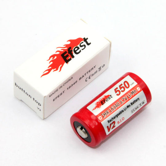 Efest IMR RCR123A / 16340 550mAh 3.7V Unprotected Lithium Ion (Li-ion) Button Top Battery - Boxed (3277-BUTTON)