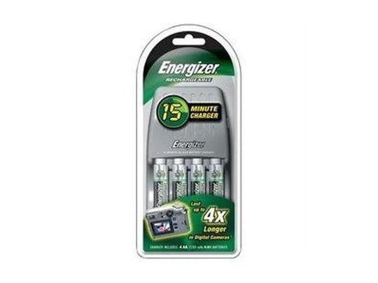 Energizer AA and AAA 4 Bay 15 MinuteNiMH Battery Charger - Includes 4 x AA NiMH Batteries (CH15MNCP4)