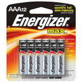 Energizer Max E92-BP-12 AAA 1.5V Alkaline Button Top Batteries - 12 Piece Retail Card