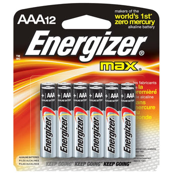 Energizer Max E92-BP-12 AAA 1.5V Alkaline Button Top Batteries - 12 Piece Retail Card