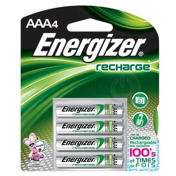 Energizer Recharge NH12-BP-4 AAA 850mAh 1.2V Nickel Metal Hydride (NiMH) Button Top Batteries - 4 Pack Retail Card