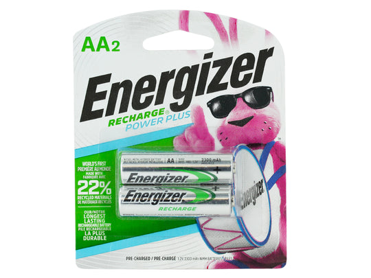 Energizer NiMH AA rechargeable batteries packaging on a white background