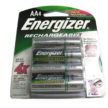Energizer Recharge NH15-BP-4 AA 2300mAh 1.2V Nickel Metal Hydride (NiMH) Button Top Batteries - 4 Pack Retail Card