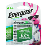 Energizer NiMH AA rechargeable batteries packaging 8 pack on a white background