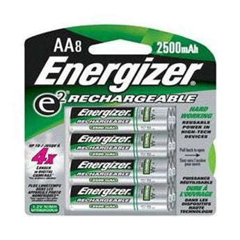 Energizer Recharge NH15-BP-8 AA 2300mAh 1.2V Nickel Metal Hydride (NiMH) Button Top Batteries - 8 Pack Retail Card